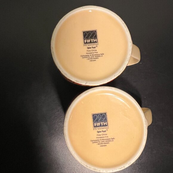Pair of 222 Fifth SPICE ROAD Paisley Pattern Fine China Porcelain Cups Mugs - Picture 8 of 9
